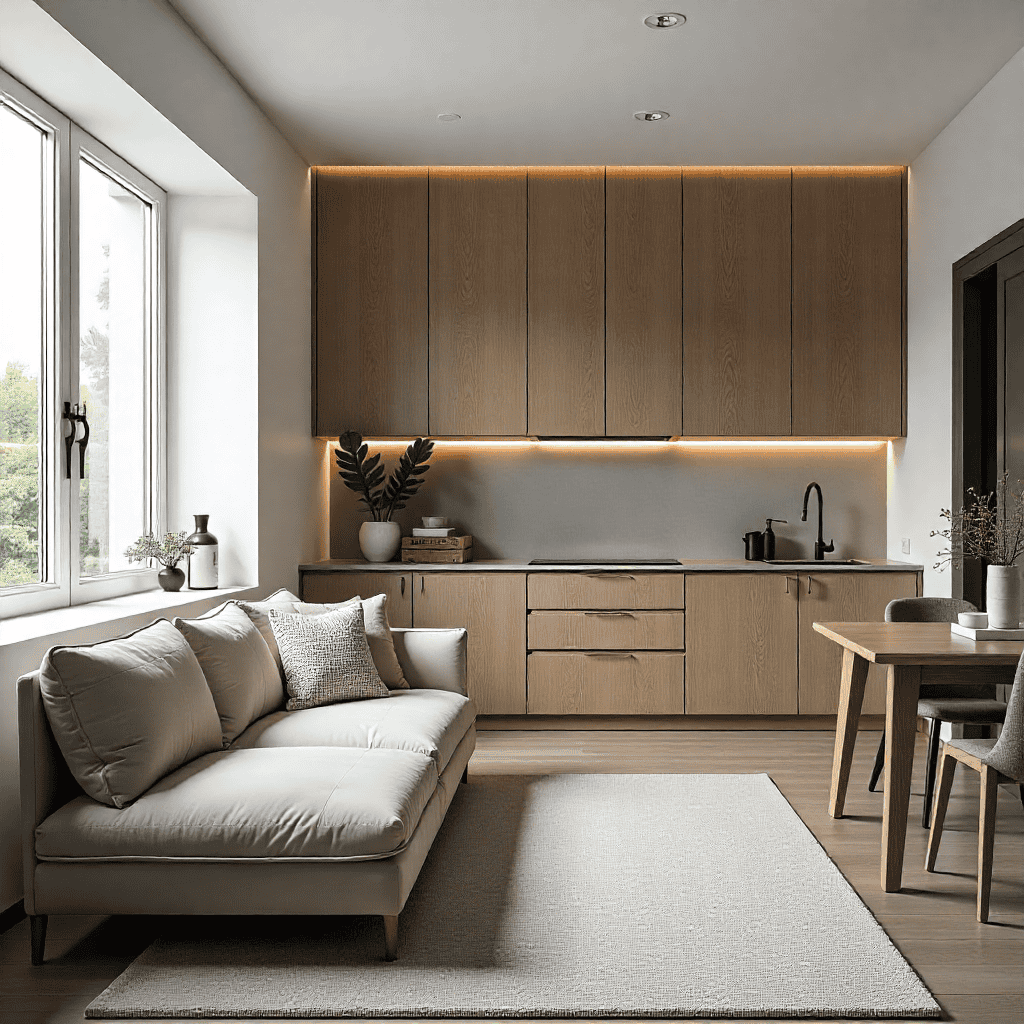Timber blinds in a contemporary kitchen